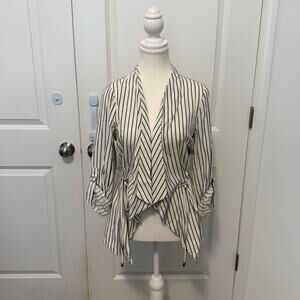 Black and White Skies are Blue Open Front Cardigan XS Cinched Waist